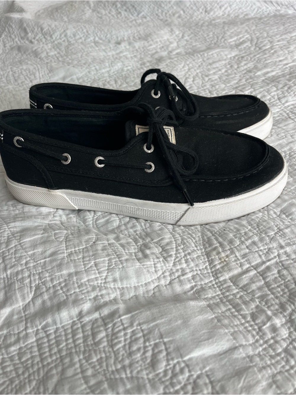 Nautica Black Canvas Boat Shoes with White Sole